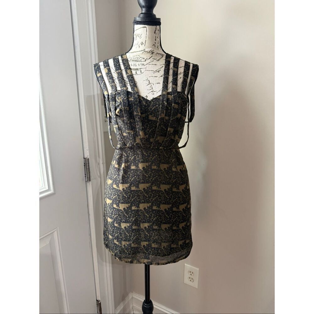 Double In Brass Women's Strappy Sleeveless Open Back Mini Dress Black Olive XS